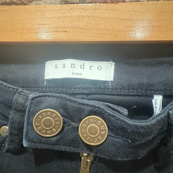 Sandro Paris Black High Rise Visible Zip Button Front Skinny Jeans Size 36 US 26 - Picture 6 of 9